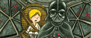 Darth Vader driving young Luke in Tie-Fighter