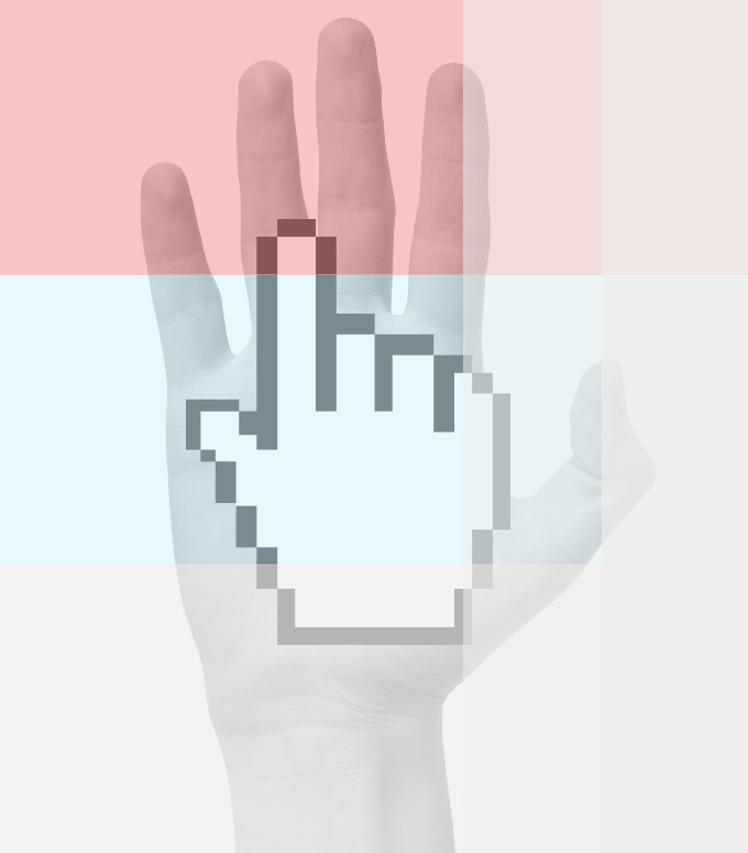 Cursor icon on top of an actual hand