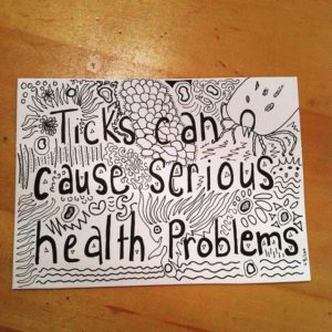 Postcard with handlettering - Ticks can cause serious health problems
