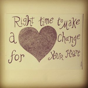 Postcard with handlettering - Right time to make a change for your heart