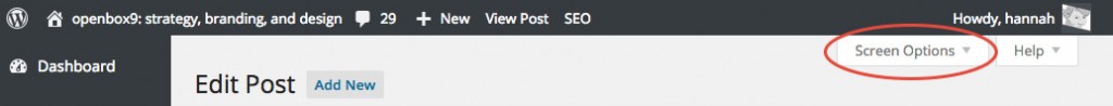 wordpress screen options
