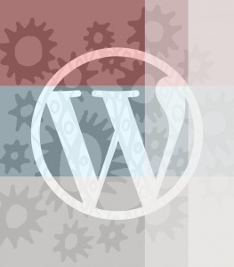 Wordpress logo over gear icon