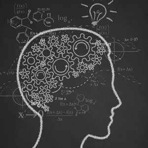Creative Block - image of brain with gears, lightbulb, and equations