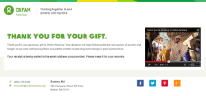 Donation form Oxfam thank you page