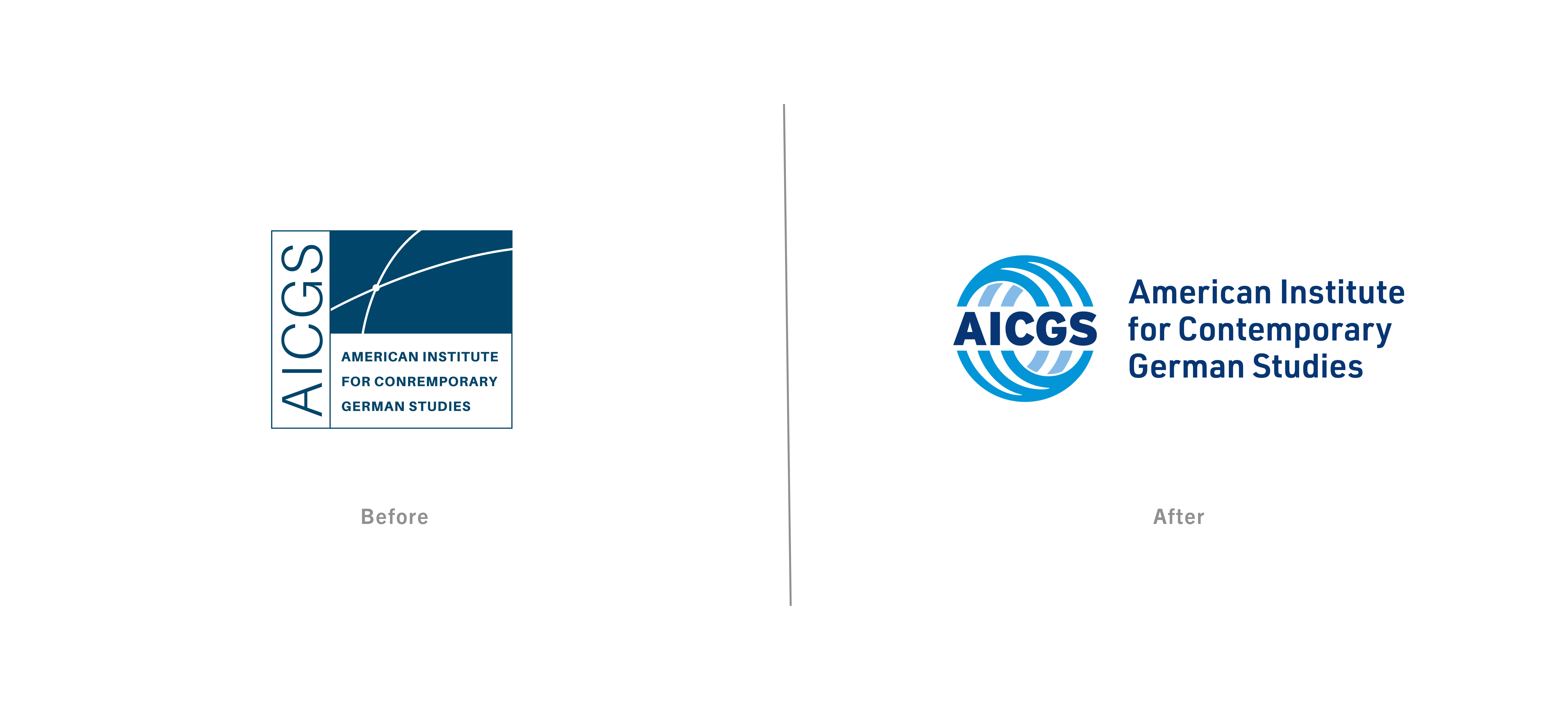 Before and after comparison of the AICGS logo after ob9's rebrand.
