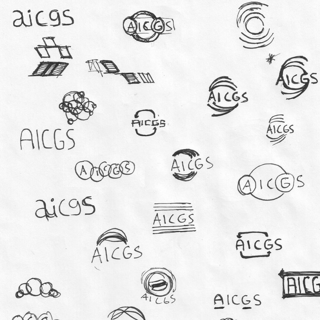 Logo sketches for OB9's redesign / rebranding for AICGS.