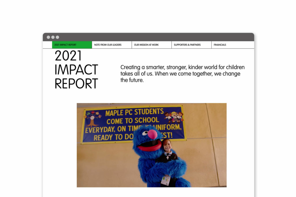 2021 Sesame Workshop Impact Report site.