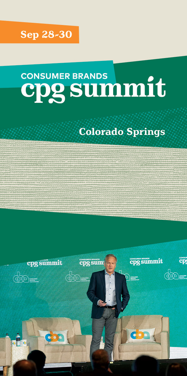 Consumer Brands CPG Summit logo, branding, and event photograph
