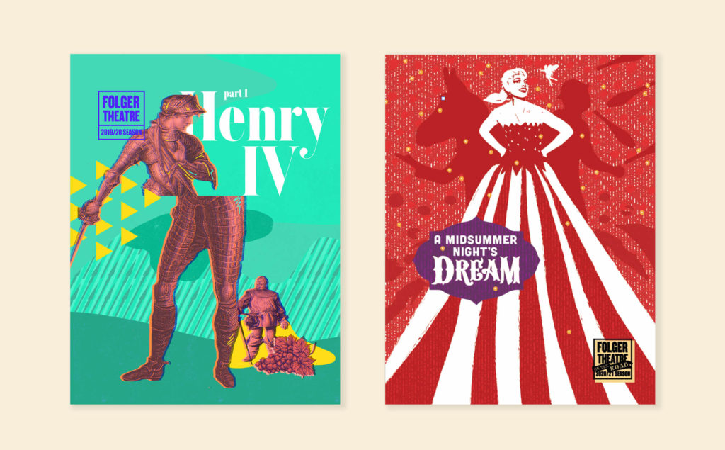 Artwork concepts for Henry IV and A Midsummer Night's Dream that were not chosen by the client.