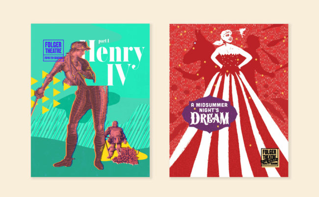 Artwork concepts for Henry IV and A Midsummer Night's Dream that were not chosen by the client