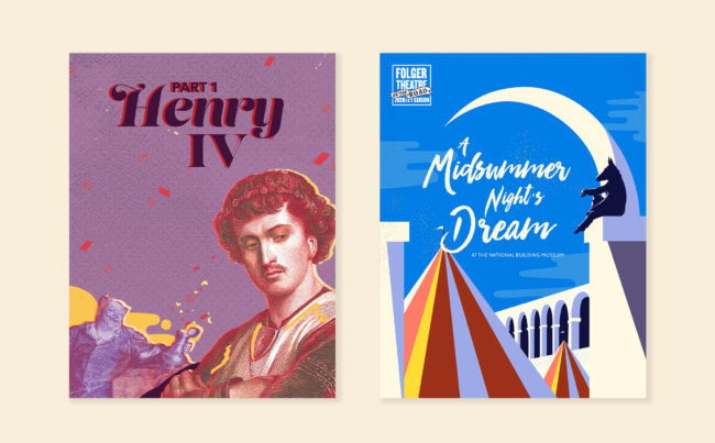 Artwork concepts for Henry IV and A Midsummer Night's Dream that were not chosen by the client