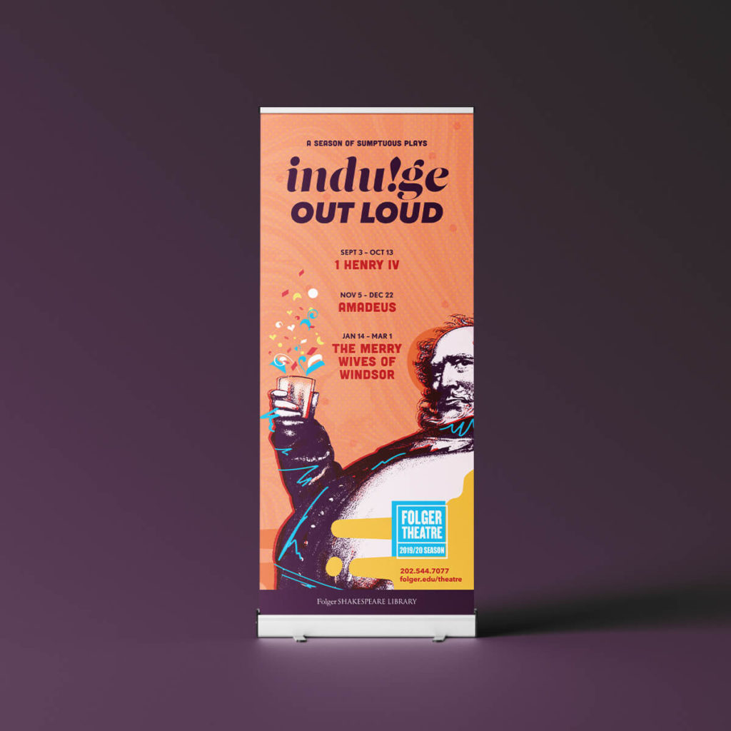 Indulge Out Loud theme illustration/artwork applied to pull up banner.
