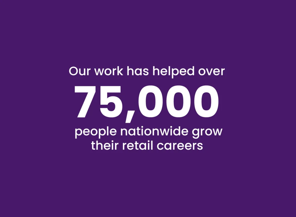 Statistic states: Our work has helped over 75,000 people nationwide row their retail careers.