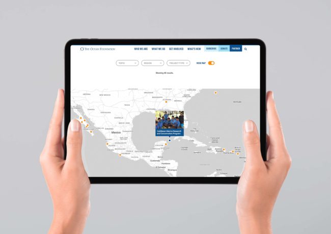 Ocean Foundation project map seen on an iPad