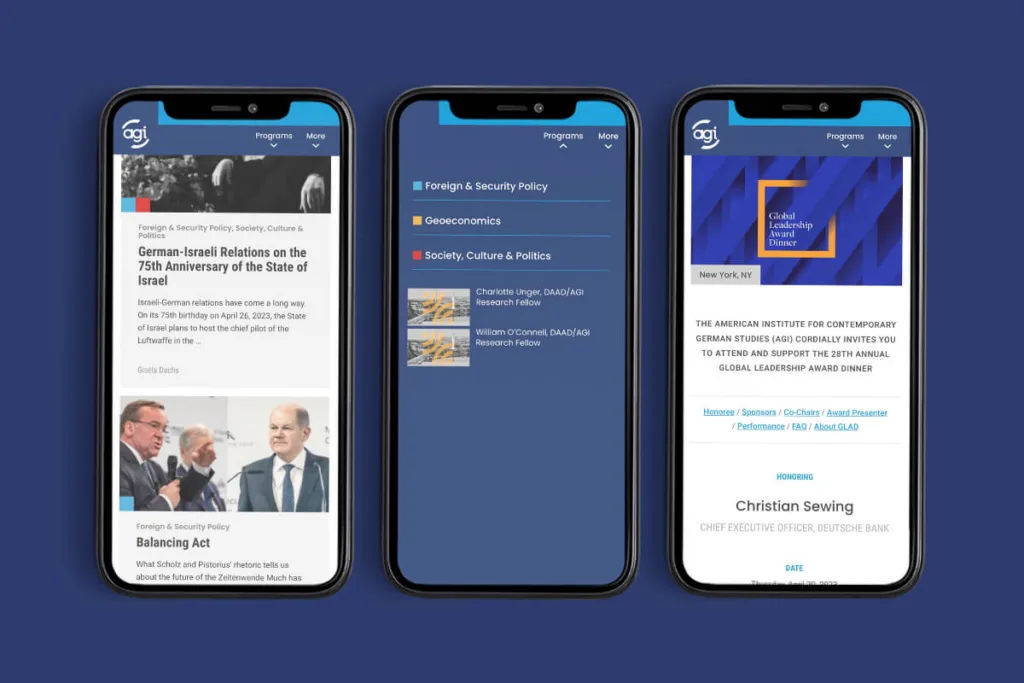 Website show on three different phone screens to show taxonomy