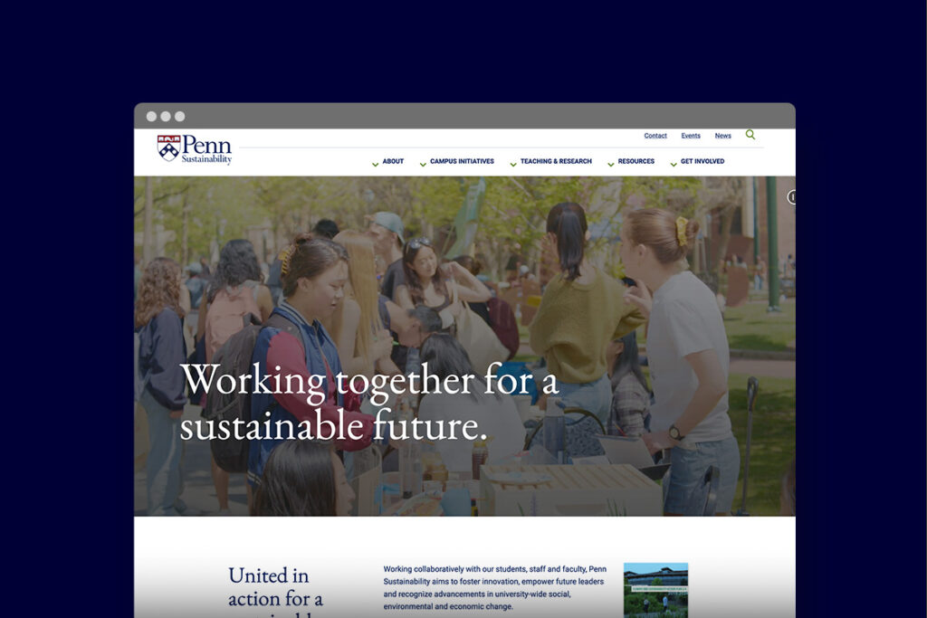 University of Penn sustainability website screen