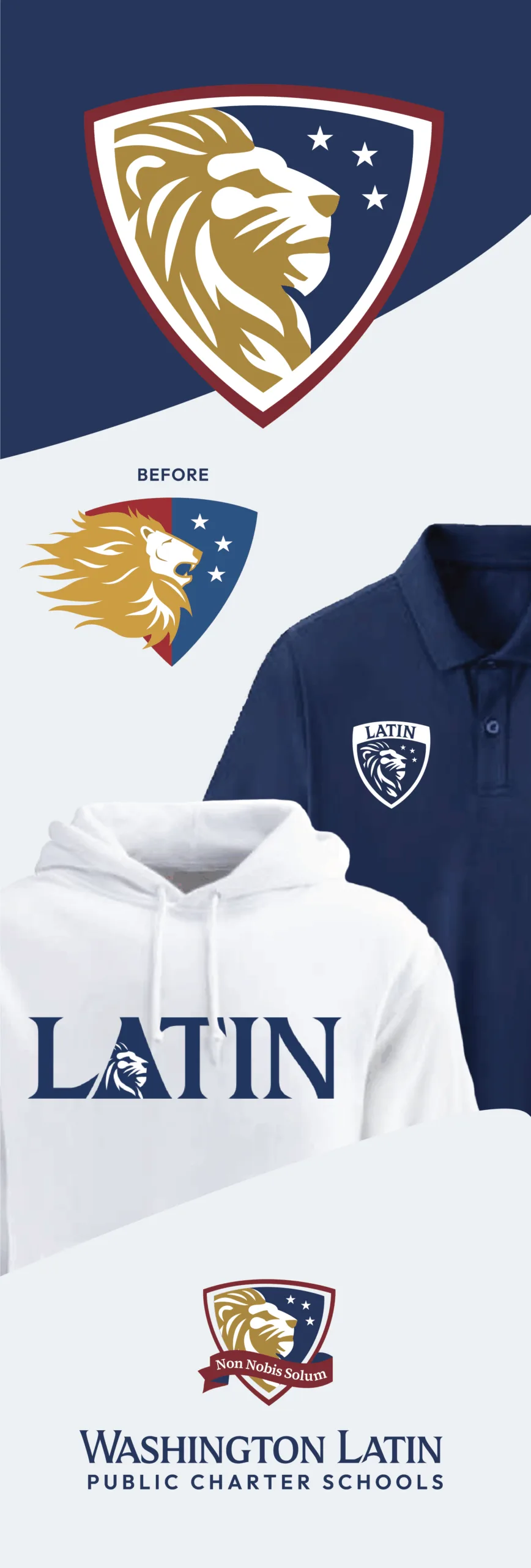 Washington Latin logo evolution and shown in context