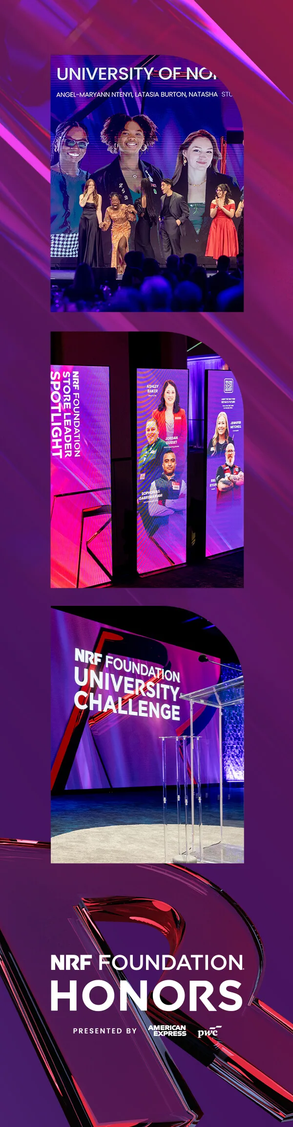 Snapshot of Honors 2026 event that shows stage and signage design